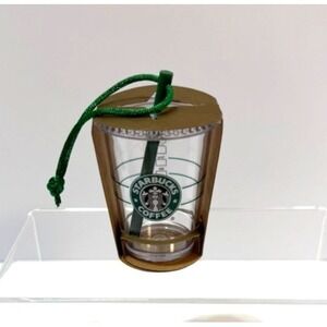 Starbucks 2010 Clear Cold Cup Ornament Old Logo with Black Background New